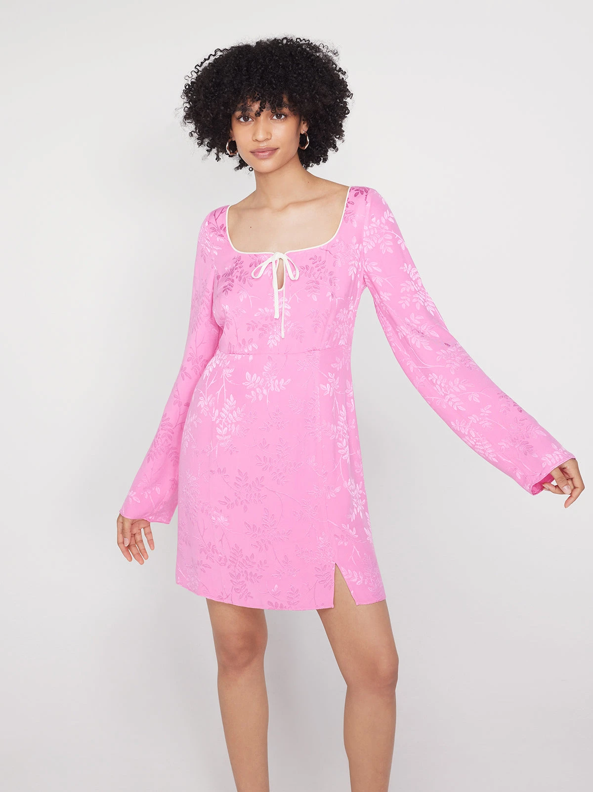 Elspeth Pink Floral Jacquard Mini Dress 2 Elspeth Pink Floral Jacquard Mini Dress - Image 2