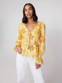 Etta Yellow Floral Print Tie Front Top -New Modern Dress Sales etta yellow floral print tie front top by kitri studio 41290225582380