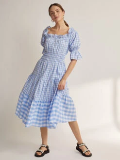 Fonteyn Blue Gingham Dress -New Modern Dress Sales fonteyn blue gingham dress by kitri studio 28055961108531