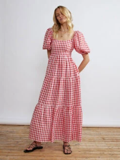 Gianna Tie Back Red Gingham Maxi Dress
