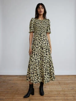 Gracie Blurred Floral Shirred Dress -New Modern Dress Sales gracie blurred floral shirred dress by kitri studio 29471480610867