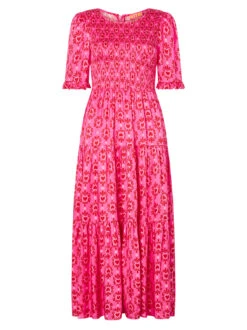 Gracie Pink Heart Print Shirred Dress -New Modern Dress Sales gracie pink heart print shirred dress by kitri studio 29471490080819