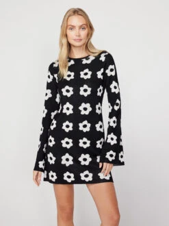 Greta Black Tiled Floral Knit Mini Dress