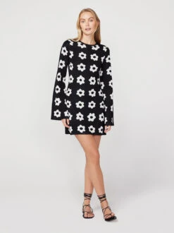 Greta Black Tiled Floral Knit Mini Dress -New Modern Dress Sales greta black tiled floral knit mini dress by kitri studio 43896513888556