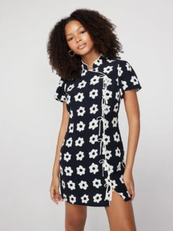 Harlow Black Tiled Floral Mini Dress -New Modern Dress Sales harlow black tiled floral mini dress by kitri studio 44070727811372