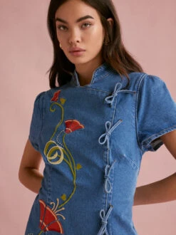 Harlow Embroidered Denim Mini Dress -New Modern Dress Sales harlow embroidered denim mini dress by kitri studio 45086447010092