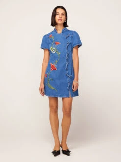 Harlow Embroidered Denim Mini Dress -New Modern Dress Sales harlow embroidered denim mini dress by kitri studio 45086469062956