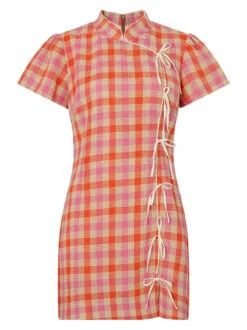 Harlow Orange And Pink Check Mini Dress -New Modern Dress Sales harlow orange and pink check mini dress by kitri studio 28887860838451