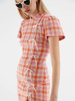 Harlow Orange And Pink Check Mini Dress -New Modern Dress Sales harlow orange and pink check mini dress by kitri studio 28887860871219