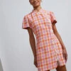Harlow Orange And Pink Check Mini Dress