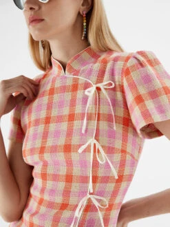 Harlow Orange And Pink Check Mini Dress -New Modern Dress Sales harlow orange and pink check mini dress by kitri studio 43824932880684