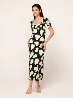 Hilda Black Vine Leaf Midi Dress -New Modern Dress Sales hilda black vine leaf midi dress by kitri studio 44070874415404