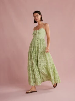 Immy Pistachio Broderie Midi Dress