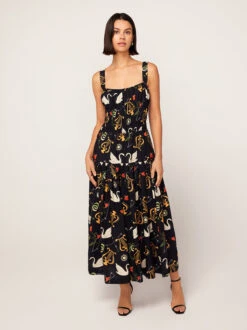 Isobel Black Cygnus And Lyra Print Midi Dress -New Modern Dress Sales isobel black cygnus and lyra print midi dress by kitri studio 45097670443308