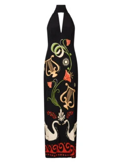 Jacquetta Black Cygnus And Lyra Print Halterneck Maxi Dress -New Modern Dress Sales jacquetta black cygnus and lyra print halterneck maxi dress by kitri studio 45097674572076