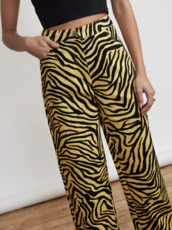 Janice Yellow Zebra Print Cotton Twill Trousers -New Modern Dress Sales janice yellow zebra print cotton twill trousers by kitri studio 29131291066419