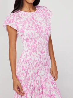 Jemima Pink Pansy Print Shirred Maxi Dress -New Modern Dress Sales jemima pink pansy print shirred maxi dress by kitri studio 44072385282348