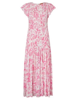 Jemima Pink Pansy Print Shirred Maxi Dress -New Modern Dress Sales jemima pink pansy print shirred maxi dress by kitri studio 44072442495276