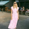 Jemima Pink Pansy Print Shirred Maxi Dress
