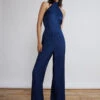 Karla Navy Halterneck Satin Jumpsuit