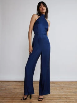 Karla Navy Halterneck Satin Jumpsuit