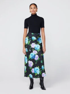 Layla Blue Painted Rose Midi Skirt -New Modern Dress Sales layla blue painted rose midi skirt by kitri studio 41896710734124