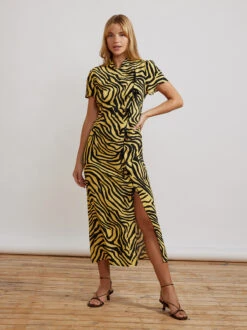 Leia Yellow Zebra Print Midi Dress