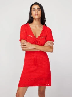 Leonie Red Crochet Knit Mini Dress -New Modern Dress Sales leonie red crochet knit mini dress by kitri studio 44072926380332