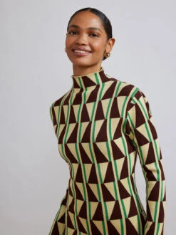 Logan Chocolate Tile Print Knit Mini Dress -New Modern Dress Sales logan chocolate tile print knit mini dress by kitri studio 29136622452787