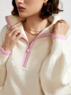 Lorna Ivory Alpaca Blend Zip Collar Sweater -New Modern Dress Sales lorna ivory alpaca blend zip collar sweater by kitri studio 29512292335667