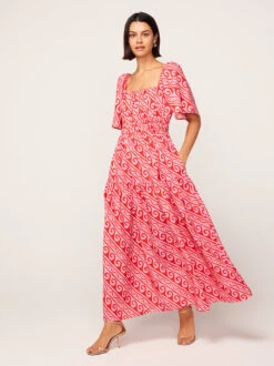 Louisa Pink Wave Print Maxi Dress