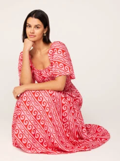 Louisa Pink Wave Print Maxi Dress -New Modern Dress Sales louisa pink wave print maxi dress by kitri studio 45101019103532