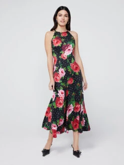 Lucia Red Painted Rose Halter Dress