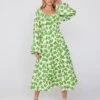 Luella Leaf Print Midi Dress