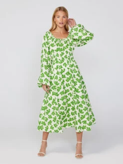 Luella Leaf Print Midi Dress