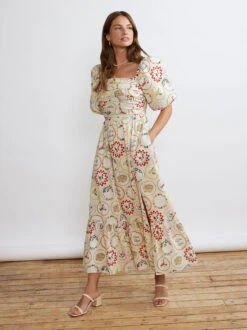 Maggie Vintage Plates Maxi Dress