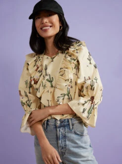 Magri Joshua Tree Print Frill Top