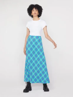 Mali Blue Check Maxi Skirt