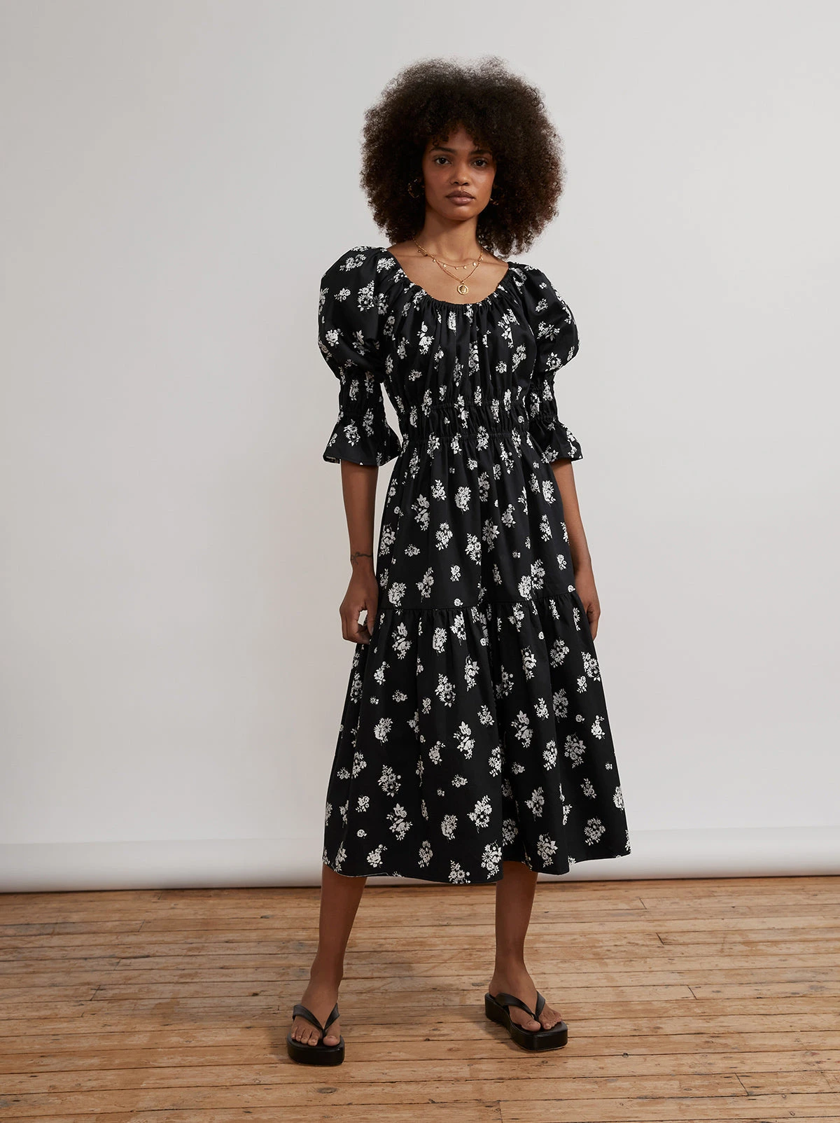 Margot Black Mono Floral Midi Dress 1 Margot Black Mono Floral Midi Dress