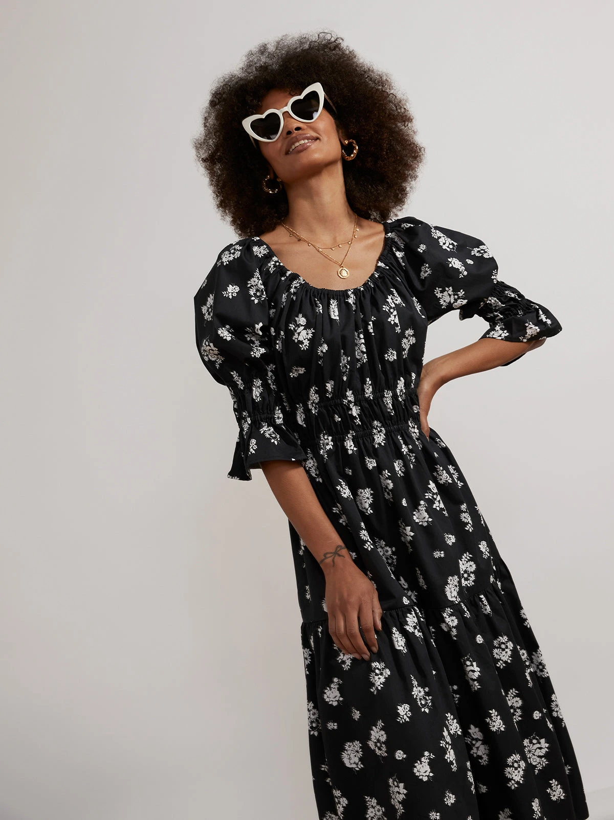 Margot Black Mono Floral Midi Dress 2 Margot Black Mono Floral Midi Dress - Image 2