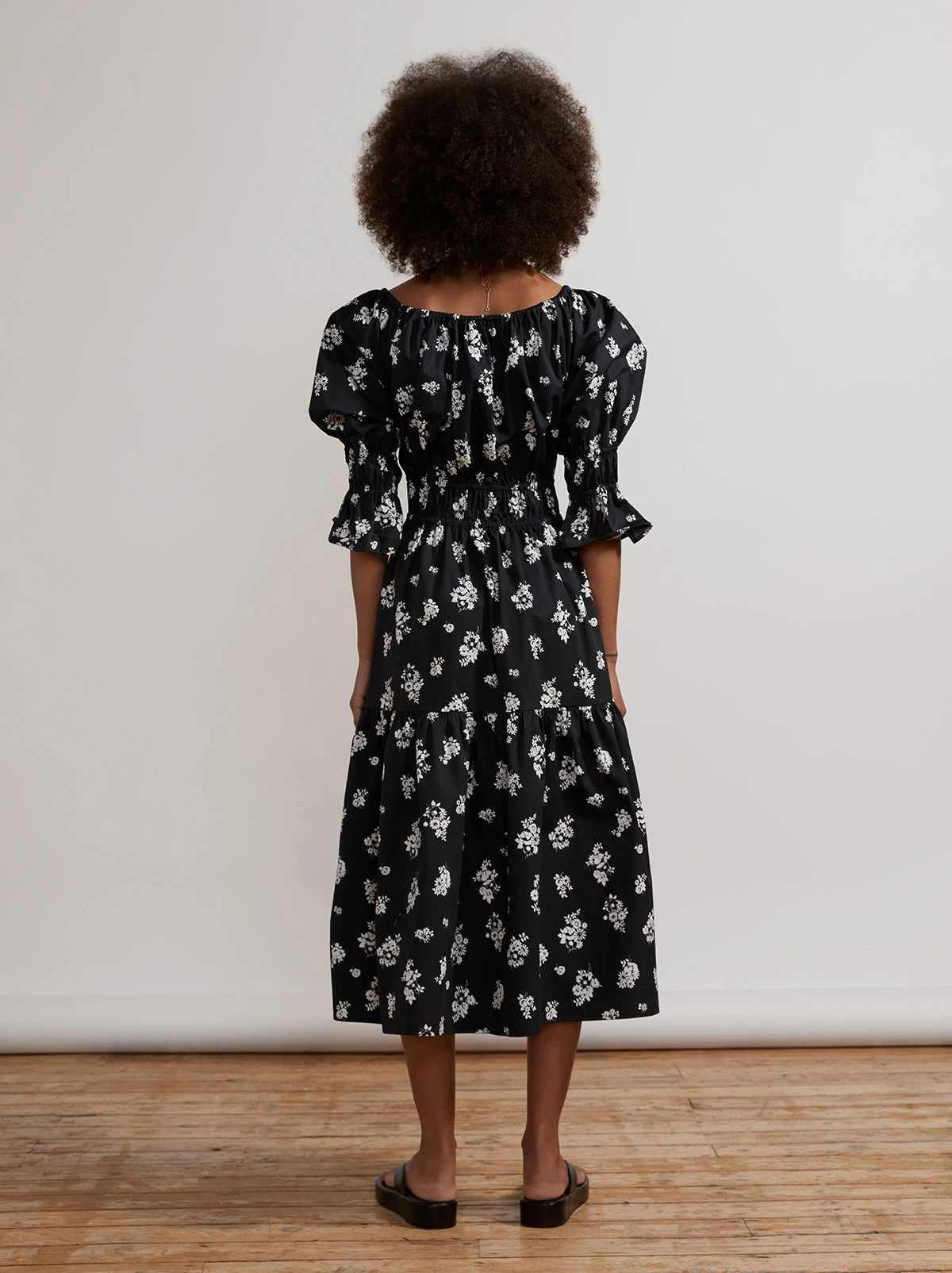 Margot Black Mono Floral Midi Dress 4 Margot Black Mono Floral Midi Dress - Image 4