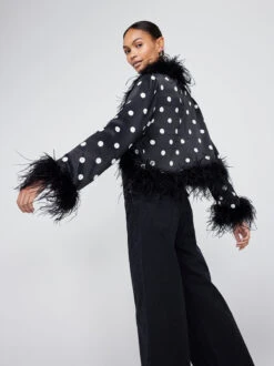 Mariah Black Polka Dot Feather Jacket -New Modern Dress Sales mariah black polka dot feather jacket by kitri studio 41896731017516