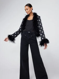 Mariah Black Polka Dot Feather Jacket -New Modern Dress Sales mariah black polka dot feather jacket by kitri studio 42000311943468