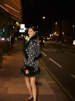 Mariah Black Polka Dot Feather Jacket -New Modern Dress Sales mariah black polka dot feather jacket by kitri studio 43085254492460