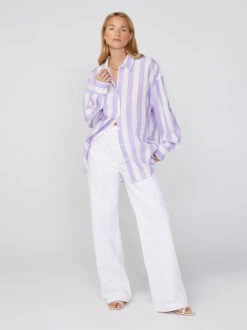 Mariana Lilac Stripe Boyfriend Shirt -New Modern Dress Sales mariana lilac stripe boyfriend shirt by kitri studio 41298200658220