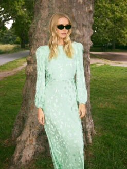 Megan Pistachio Tulip Jacquard Maxi Dress