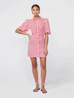 Nellie Red Gingham Mini Shirt Dress -New Modern Dress Sales nellie red gingham mini shirt dress by kitri studio 40669004595500