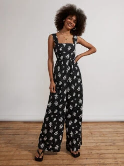 Octavia Black Mono Floral Sleeveless Jumpsuit