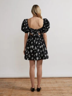 Olga Tie Back Black Mono Floral Mini Dress -New Modern Dress Sales olga tie back black mono floral mini dress by kitri studio 28887811424307