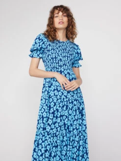 Persephone Blue Blurred Floral Midi Dress -New Modern Dress Sales persephone blue blurred floral midi dress by kitri studio 42066401034540